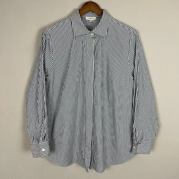 LAFAYETTE 148 NY Shirt Womens 1X‎ Gray White Button Front Striped Blouse Office - Picture 9 of 9